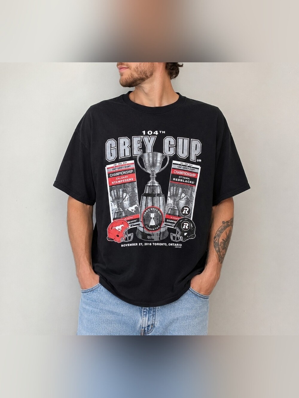 104th Grey Cup 2016 Men's XL Black T-Shirt CFL Calgary Stampeders Ottawa